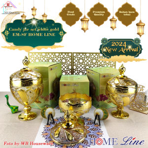 Homeline toples kaca set 3 tempat permen snack motif gold crystal / glass candy food jar/Toples Sultan EM-SF