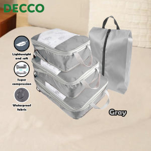 DECCO 4pcs Compression Packing Cubes Set Travel Nylon Waterproof Storage Bag Portable Luggage Suitcase Organizer Extensible Packing - Fulfilled by DECCO SHOP