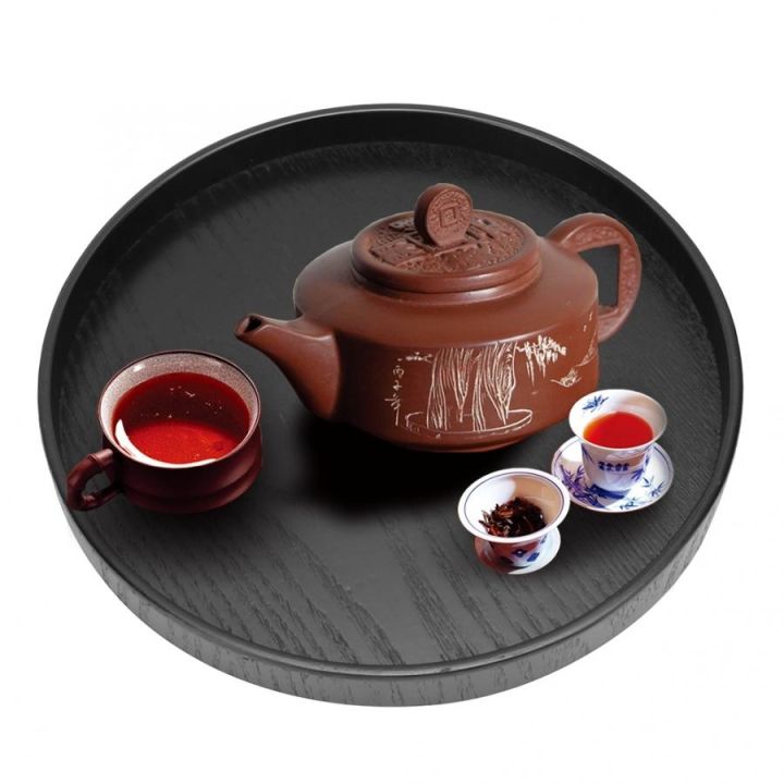 Party Store 」 Wooden Black Round Tea Cup Tray Plates Holder Serving ...
