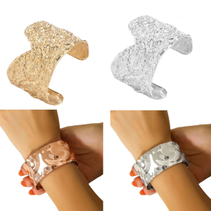 Metal Punk Bracelet Featuring Geometric V Notch And Tactile Surfaces Textured Metal Bangle For Alternative Fashion