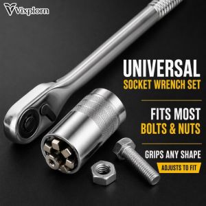 Adjustable Socket Wrench Kit Universal Grip Ratchet Multi Size Chrome Vanadium Steel Tool Set Car Bike Home Maintenance