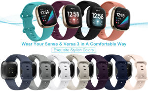 MEEKY 3Pcsกีฬาแถบใช้งานร่วมกับFitbit Sense/Versa 3 Soft TPUกันน้ำสายคล้องคอเครื่องประดับรัดข้อมือผู้หญิงผู้ชายสำหรับความรู้สึก/Versa 3 Smartwatch