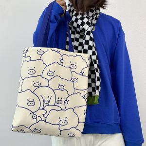 TKGirl งานสวย กระเป๋าผ้าสะพายไหล่แฟชั่นดีไซน์งานเกาหลี ใบใหญ่ใส่ของได้แน่นๆลวดลายน่ารักเก๋กรุบ ไม่มีไม่ได้แล้วน้า