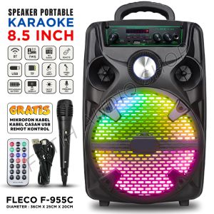 SPEAKER BLUETOOTH FREE MIC WIRELESS KARAOKE + STAND SPEAKER + REMOTE - 8.5 INCH SPEAKER KARAOKE FULL BASS FLECO F-8809 LED / F-8606 LED AB / F-8808 LED / F-8208C / F-8208A / F-955C