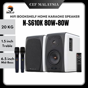 iSOLO N-S610K 80W+80W HIFI BOOKSHELF KARAOKE SET FAMILY & PARTY KTV SPEAKER BLUETOOTH 5.0 HOME THEATER SYSTEM KARAOKE SPEAKER WITH DUAL WIRELESS MIC POWERUL BASS SOUND AUDIO SPEAKER