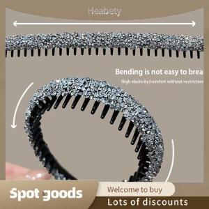 Heabety Fashion Non-slip Rhinestone Hair Hoops Bands Women Toothed Elastic Headbands For Women Shiny Luxury Hair Hoops