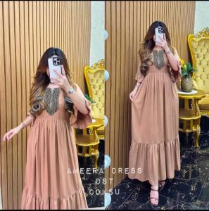 AMEERA DRESS GAMIS SUSUN WANITA REMAJA DAN DEWASA TERBARU BAHAN RAYON ADEM DAN HALUS RESLETING BUSUI JUMBO LD 120 TERLARIS DAN BEST SELLER