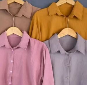 KEMEJA CRIKLE POLOS JUMBO KACING GOLD | UKURAN 4XL XXXL XXL XL L M - ATASAN KEMEJA JUMBO WANITA terviral