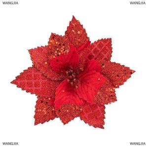 [COD] WANGJIA Artificial Christmas Flowers Glitter Poinsettia Artificial Flower Silk Faux Floral For Xmas Tree Wreath Wedding Holiday