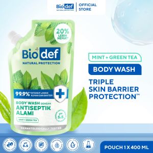 Biodef Natural Protection Mint - Green Tea Body Wash Refill 400 ml Sabun Mandi Cair Antiseptik Aman dan Halal Sabun Mandi Melembabkan Sabun Mandi Cair Whitening Untuk Meredakan Jerawat Punggung Back Acne dan Minyak Pada Kulit