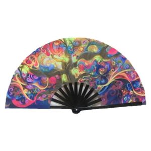 HUNIU Fans with Lights Large Folded Hand Fan Folding Colorful Foldable Handheld Rave Fan Fabric Japanese Folding Fan 33cm Rainbow Folding Fan Decoration