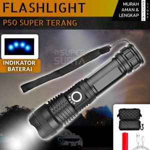 Senter XHP50 10000 Lumens Jarak Jauh Waterproof | Senter LED Super Terang Jarak Jauh Hingga 1000 meter 10000 Lumens 5 Mode Cahaya zoomable LED COB SOS Waterproof