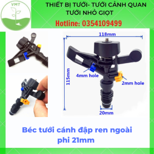 Béc tưới cánh đập ren ngoài phi 21mm xoay 360 dành cho tưới nông nghiệp tự động