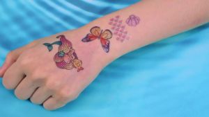 Konsait Glitter Temporary Tattoos for Kids 24 Sheets Butterfly Mermaid Fairy Flowers Tattoo Stickers Waterproof Fake Tattoos for Birthday Favors Goodie Bags Stuffers & Party Accesorries