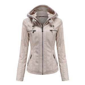 YCAMEL Autumn Winter Women Leather Jacket Hooded Removable PU Leather Jackets Motorcycle Long Sleeve Zipper Coat Black Outerwear S-7XL