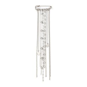 WININ Rhinestone Inlaid Star Brooch Tassel Linked Metal Craft Tassel Pin Delicate Shiny Versatile Match Suit Ornament Suit Decor