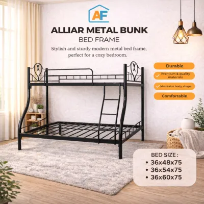 ALLIAR | Heavy Duty Metal Bunk Bed - Space Saving Double Deck Bed Frame for Kids and Adults