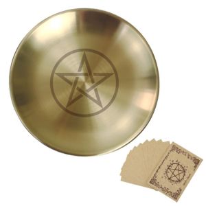 NCNC(OKDEALS01) 14cm Altar Ritual Burning Holder Plate Stainless Steel Pentagram Candle Holder Offering Multi-purpose Burning Flat Bowl Altar Ritual