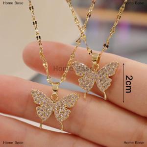 [COD] Home Base Korean Fashion Golden Pendant Butterfly Necklace for Women neck chain Stainless steel Jewelry Female