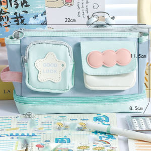 Kotak Pensil Kain Oxford Resleting Ganda Tempat Alat Tulis Portable Kapasitas Besar Organizer Alat Tulis Tempat alat tulis kotak pensil aesthetic Tas Pena Tas Pensil