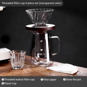 Bincoo Hand-brewed Coffee Pot Set Glass Sharing Pot Double-layer 400ML Filter CupV60 Wooden Handle Hand-pour Pot 600ml