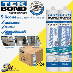 TEKBOND 1 CTN / 24 TUBES TEKBOND 270ml NEUTRAL SILICONE SEALANT For Kitchen & Bathroom (WET AREA) Color : WHITE • CLEAR