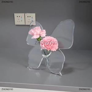 [COD] ZHONGYI0 Transparent Butterfly Acrylic Flower Vase Three-dimensional Flower Arrangement Accessories Butterfly Vase Home Decoration