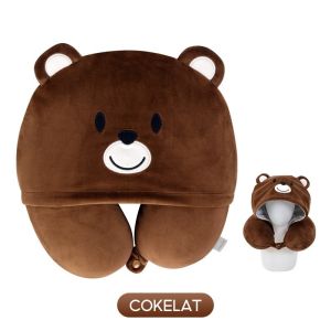 Bantal Leher Travel Hoodie Alba Sol Hooded Dewasa Bantal Kantor Mobil Pesawat Bantal Leher Kancing Bantal Peyangga Leher Busa Halus