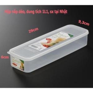 Hộp nhựa dài nắp dẻo kín hơi 1L1 đựng thực phẩm mì ống muỗng đũa. 29x93cm cao 6cm Nhật sx. KB680