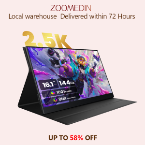 【Local Warehouse 】 ZOOMEDIN 16.1 Inch 2.5K QHD 144Hz Portable monitor Professional Level E-Sports And Designer Level Color Rendering Monitor for Laptop PS5/4 Xbox Switch Phone PC.