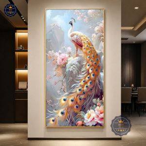 Tranh Chim Công Ngọc Vũ Cát Tường Tranh Canvas Tranh Tráng Gương Tranh Trang Trí