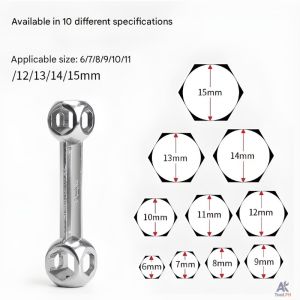 2-Piece Set 10-in-1 Multipurpose Hex Keys Steel Durable Bone-Shaped Wrench with 10 6-15mm Hexagonal Holes Motorcycle and Bicycle Repair Tools