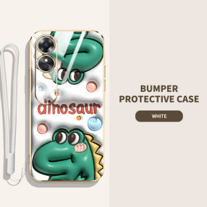 VRQR 3D Visual Effects Phone Case for OPPO A79 A17 A17K A18 Reno 8T 4G 5G A38 A78 A1 A2 Pro A1 5G 2023 A58 A98 5G F23 5G Cute Cartoon Rabbit Dinosaur Pattern Soft Silicone TPU Protector Cover Send Lanyard