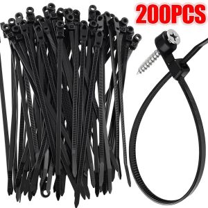 100/200PCS Screw Hole Cable Ties Reusable Fixed Nylon Cable Ties Self-locking Cord Ties Organizer Straps DIY Fastening Loop