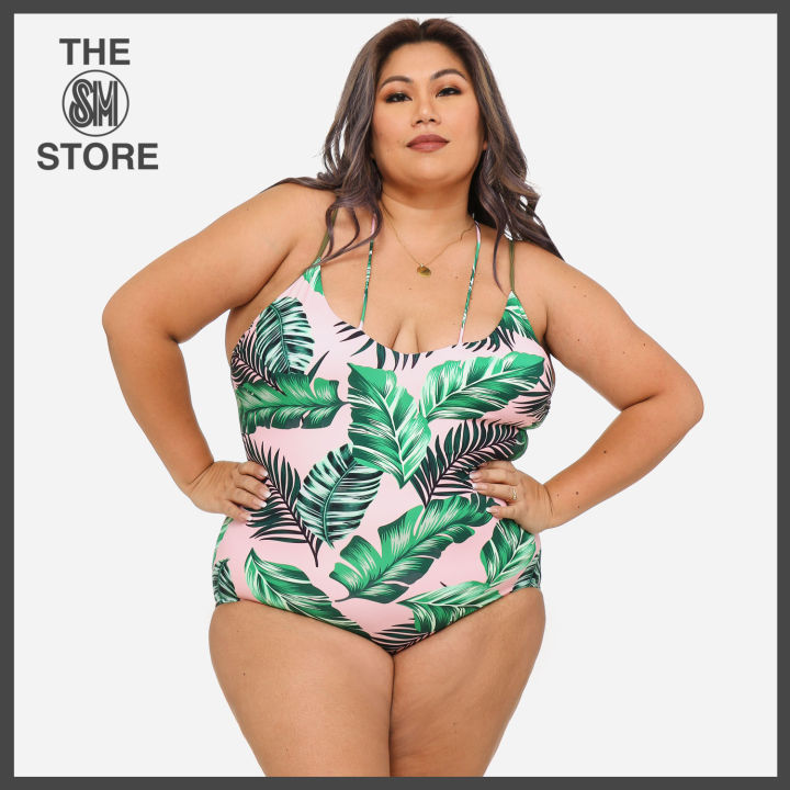 Coco Cabana Plus Size Ladies Palm Leaves One Piece Swimsuit in Peach Lazada PH