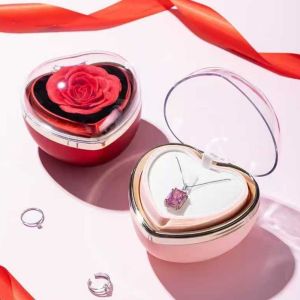 THANKSKY Hình trái tim Hộp nhẫn lật hoa bảo quản Lãng mạn Hiển thị nhẫn Hộp quà sinh nhật Sáng tạo Trang sức Hộp quà Valentine dành cho người yêu