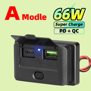 12V USB Outlet Surface Mount Type-C 30W QC 18W Car Port Charger Socket Panel with Button Switch for RV Bus Marine Motorcycle