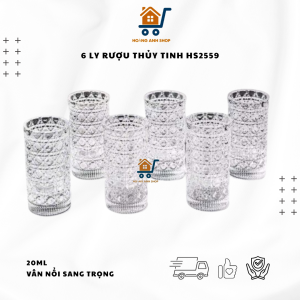 Set 6 Ly Rượu Thủy Tinh ZN06 Vân Nổi 20ml Cao Cấp Ly Uống Rượu Mini Sang Trọng