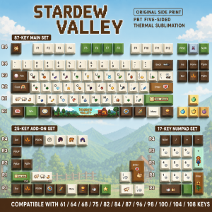 FANTASY E LIFE Premium 129 Key Stardew Valley Theme Keycap Set Cherry Profile PBT Keycaps Side Engraved Translucent RGB Ready Thick Durable MX Compatible Mechanical Keyboard Keycaps