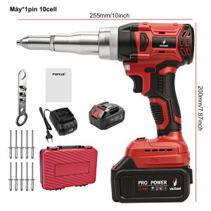Máy rút đinh tán pin 10cellmáy đinh tán dùng pin không dây 1000W- không chổi thancó đèn LED