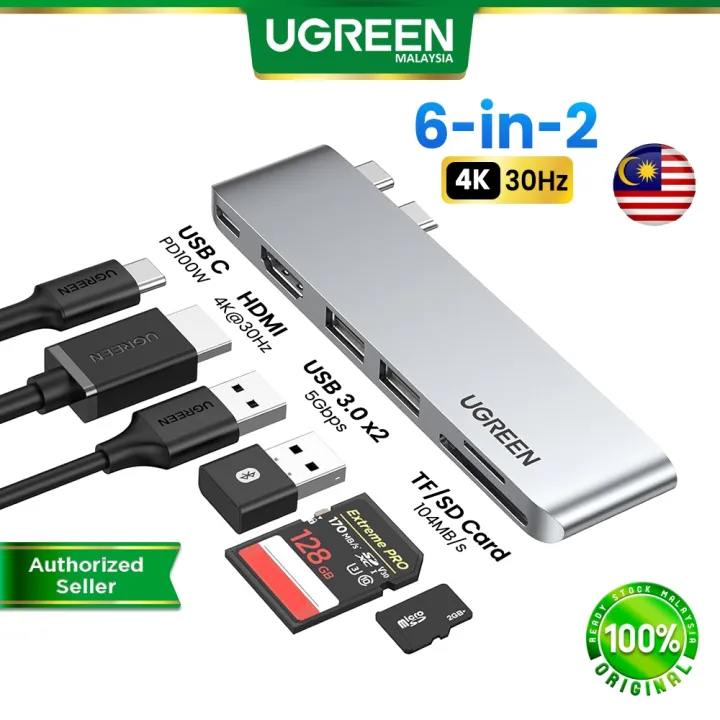 Flash sale-localUGREEN 6 in 2 USB C Hub MacBook Pro Air Adapter 4K HDMI Thunderbolt 3 100W PD Card Reader USB 3.0 Ports Type C M3 M2 M1