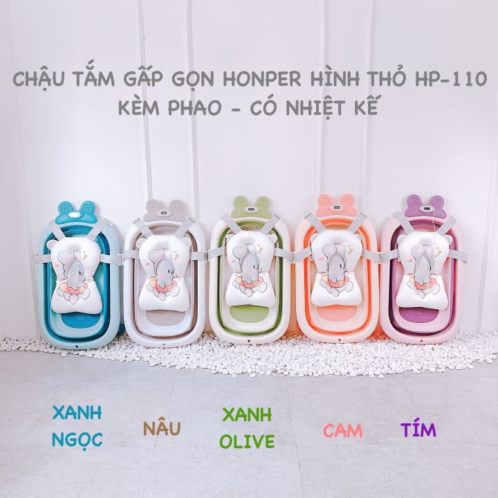 Chậu tắm gấp gọn Honper hình Thỏ kèm phao có nhiệt kế phân phối chính ...