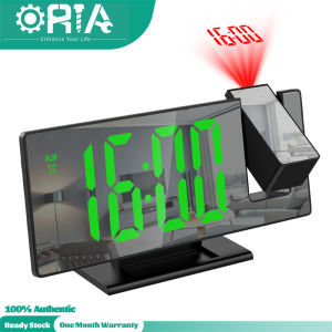 ORIA Projection Digital Clock 7.8" Large Screen Alarm Clock 4-Level Brightness Table Clock Snooze Function 12/24H USB Charging Port Temperature Display Ceiling Digital Alarm Clock with 180° Projector for Bedroom Elders Senior