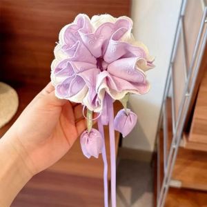 TAMARAH Sweet-style Tulip Hair Scrunchie Floral Multicolor Kids Bun Maker Children Hair Accessories Lightweight Ribbon Hair Tie Dailywear
