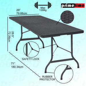 Primetime Premium 6 Ft. Rectangular RATTAN LOOK Fold-in-Half Multi-purpose Table