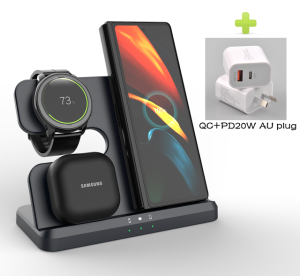 Wireless Charging Station for Samsung 3 in 1 Wireless Charger Stand for Galaxy Watch 5/4/3/Active 2/1 Compatible with Samsung S22 Ultra S21 S20 Note20 S6 Note10/20 Z Flip 4/3 Z Fold Galaxy Buds Pro 2 Live