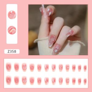 Set móng tay MIA 24 móng tay hoa trà ngọc trai cực quang kim cương vuông Z358