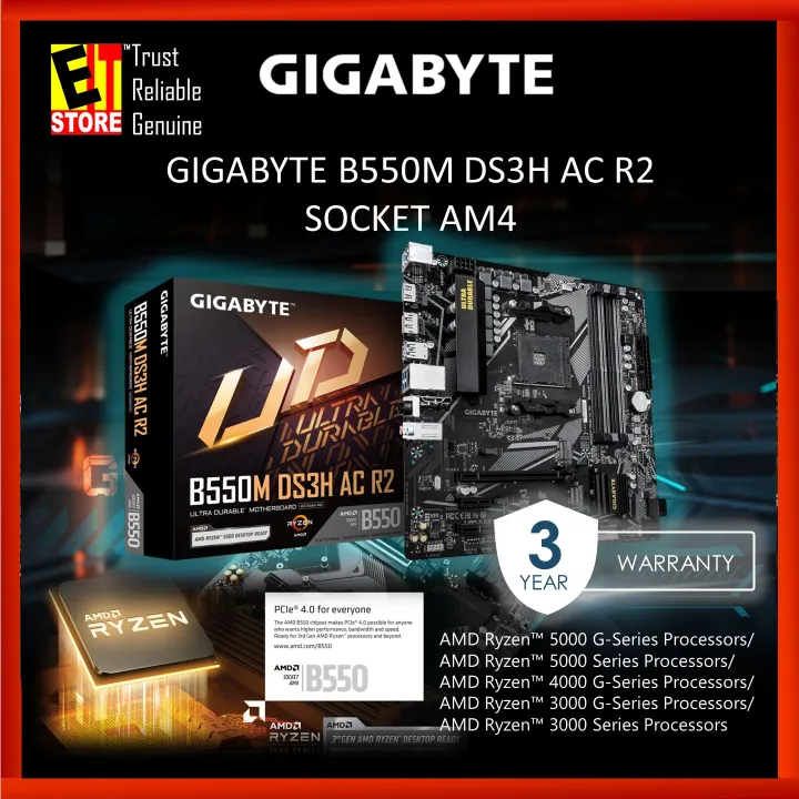 GIGABYTE B550M DS3H AC R2 AMD B550 Ultra Durable Motherboard SOCKET AM4