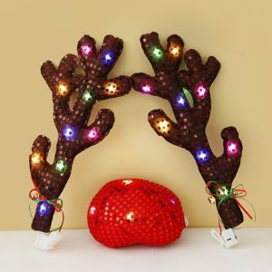 Keranixy กวางเรนเดียร์ตกแต่งรถยนต์ รถคริสต์มาสกวางเรนเดียร์เขากวางและของตกแต่งจมูก ติดตั้งได้ง่าย