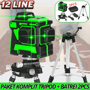 PAKET LENGKAP Hilda Laser Level Self Leveling 12 Line 3D + Tripod Leveling + 2 PCS Batrei Leveling
